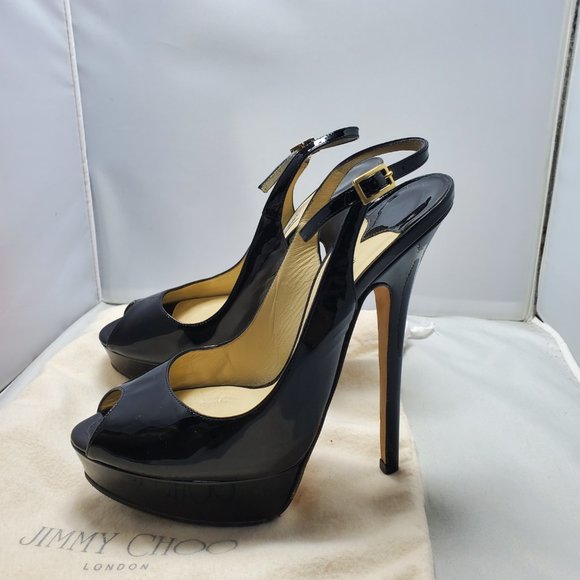 Jimmy Choo peep toe platform shoes sling back buckle fastenings Black 37… - Picture 1 of 13
